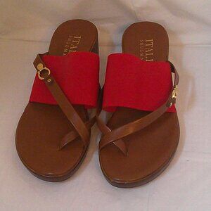 Women Italian Shoemakers Shoes Asher Thong Sandal, Red and Brown, Size 7.5